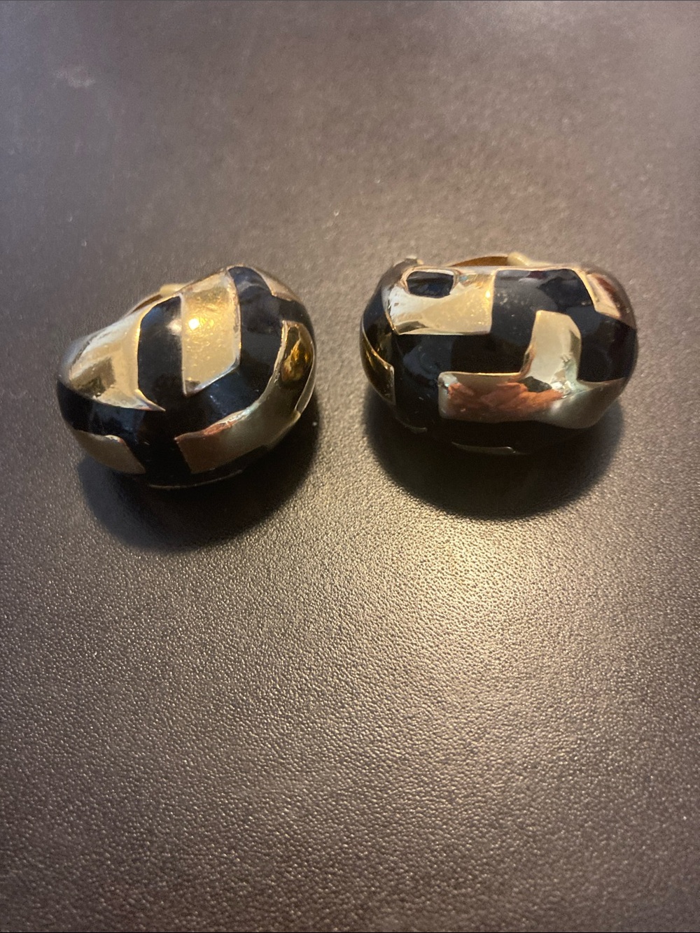 Black and Gold Enamel Clip-On Earrings